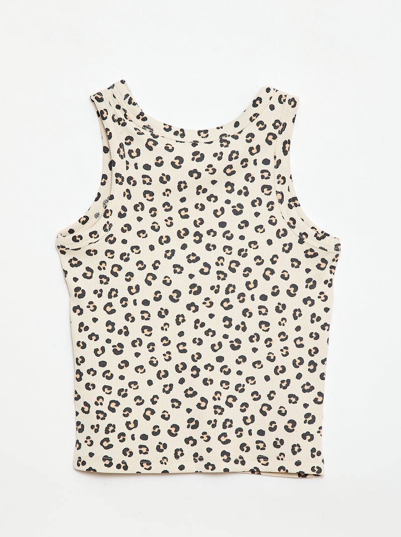Camisola de alças em algodão canelado com padrão integral Bege - Kiabi