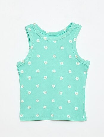 Camisola de alças em algodão canelado com padrão integral
