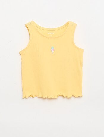 Camisola de alças em canelado com base ondulada