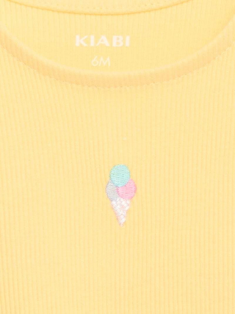Camisola de alças em canelado com base ondulada Amarelo - Kiabi