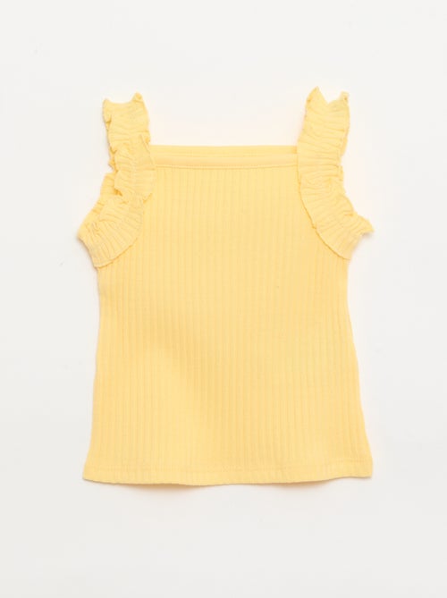 Camisola de alças em canelado pointelle com alças com folhos - Kiabi