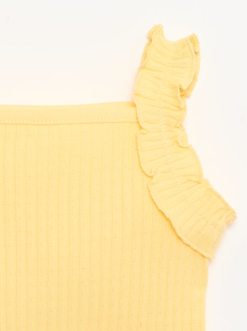 Camisola de alças em canelado pointelle com alças com folhos - Kiabi