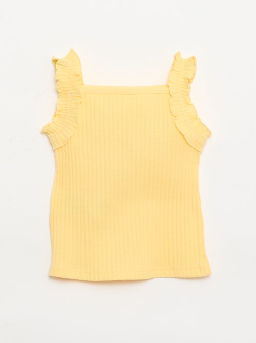 Camisola de alças em canelado pointelle com alças com folhos - Kiabi