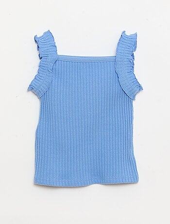 Camisola de alças em canelado pointelle com alças com folhos