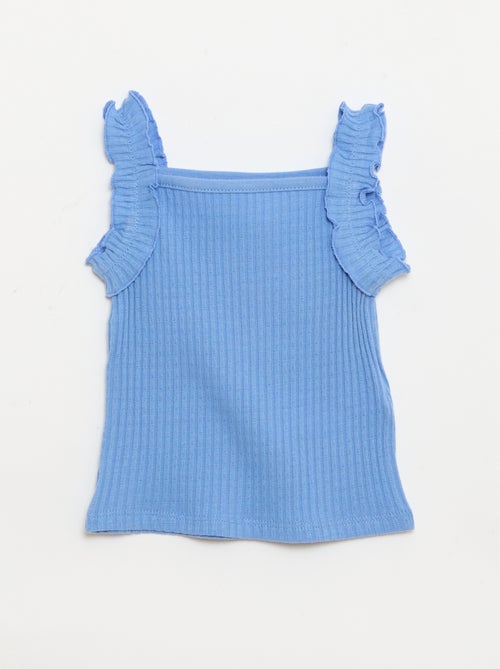 Camisola de alças em canelado pointelle com alças com folhos - Kiabi