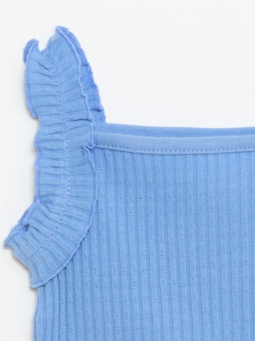 Camisola de alças em canelado pointelle com alças com folhos - Kiabi