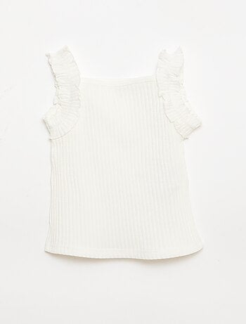 Camisola de alças em canelado pointelle com alças com folhos