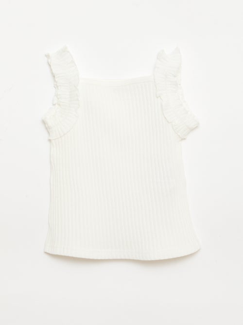 Camisola de alças em canelado pointelle com alças com folhos - Kiabi