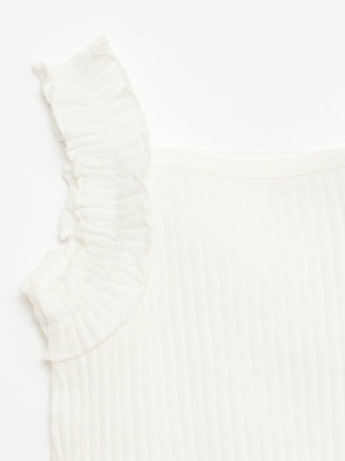 Camisola de alças em canelado pointelle com alças com folhos - Kiabi