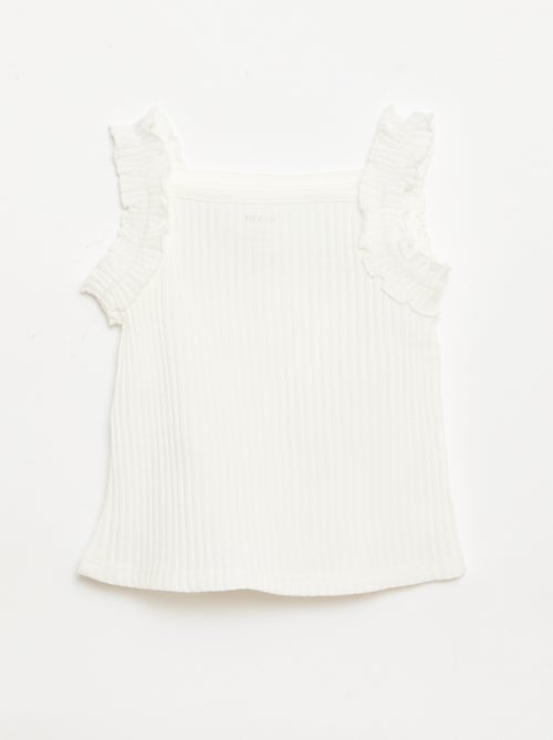 Camisola de alças em canelado pointelle com alças com folhos - Kiabi