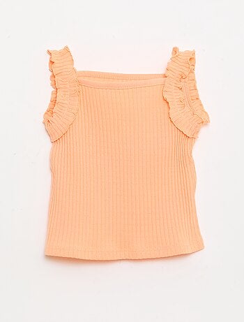 Camisola de alças em canelado pointelle com alças com folhos