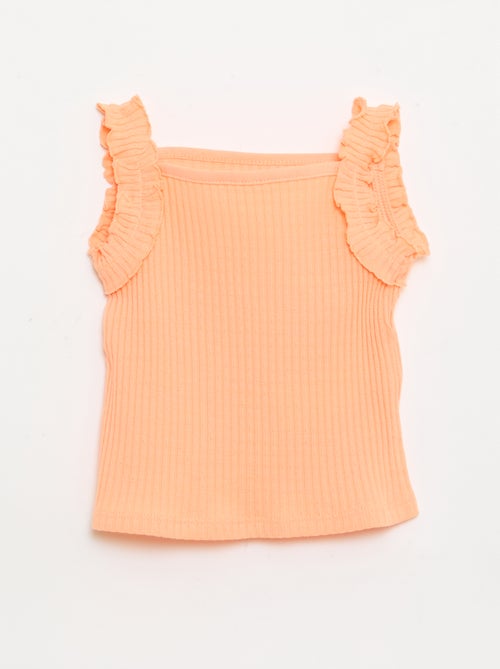 Camisola de alças em canelado pointelle com alças com folhos - Kiabi