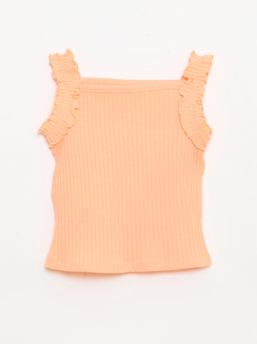 Camisola de alças em canelado pointelle com alças com folhos - Kiabi