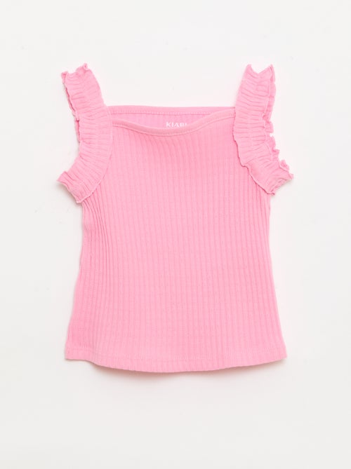 Camisola de alças em canelado pointelle com alças com folhos - Kiabi
