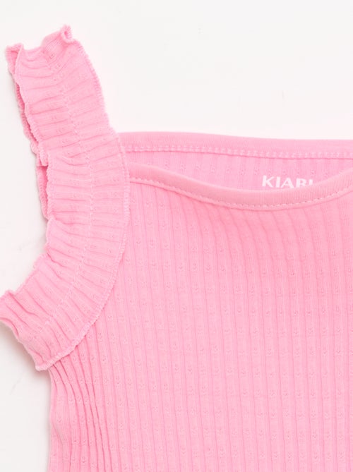Camisola de alças em canelado pointelle com alças com folhos - Kiabi