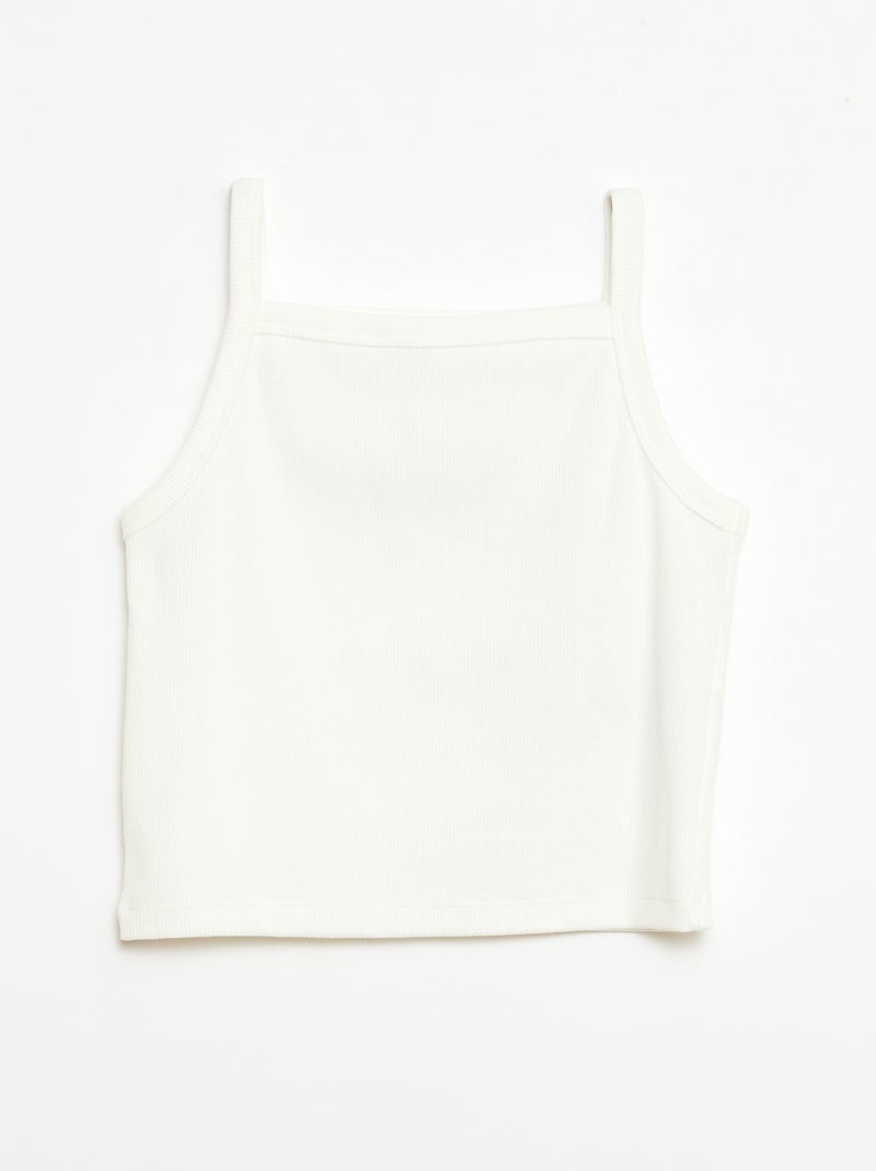 Camisola de alças fina lisa com canelado Branco - Kiabi