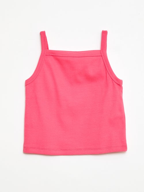 Camisola de alças fina lisa com canelado - Kiabi