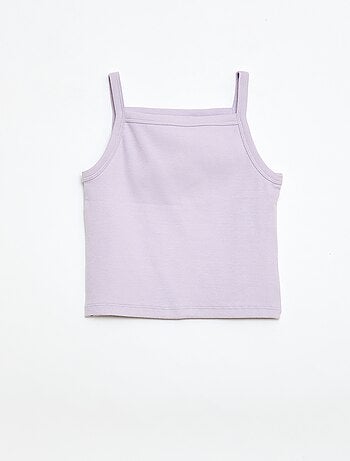 Camisola de alças fina lisa com canelado