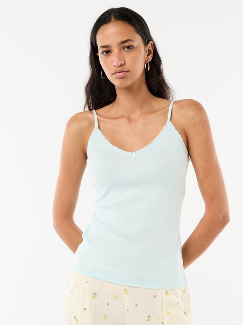 Camisola de alças finas ajustáveis em algodão liso - Kiabi