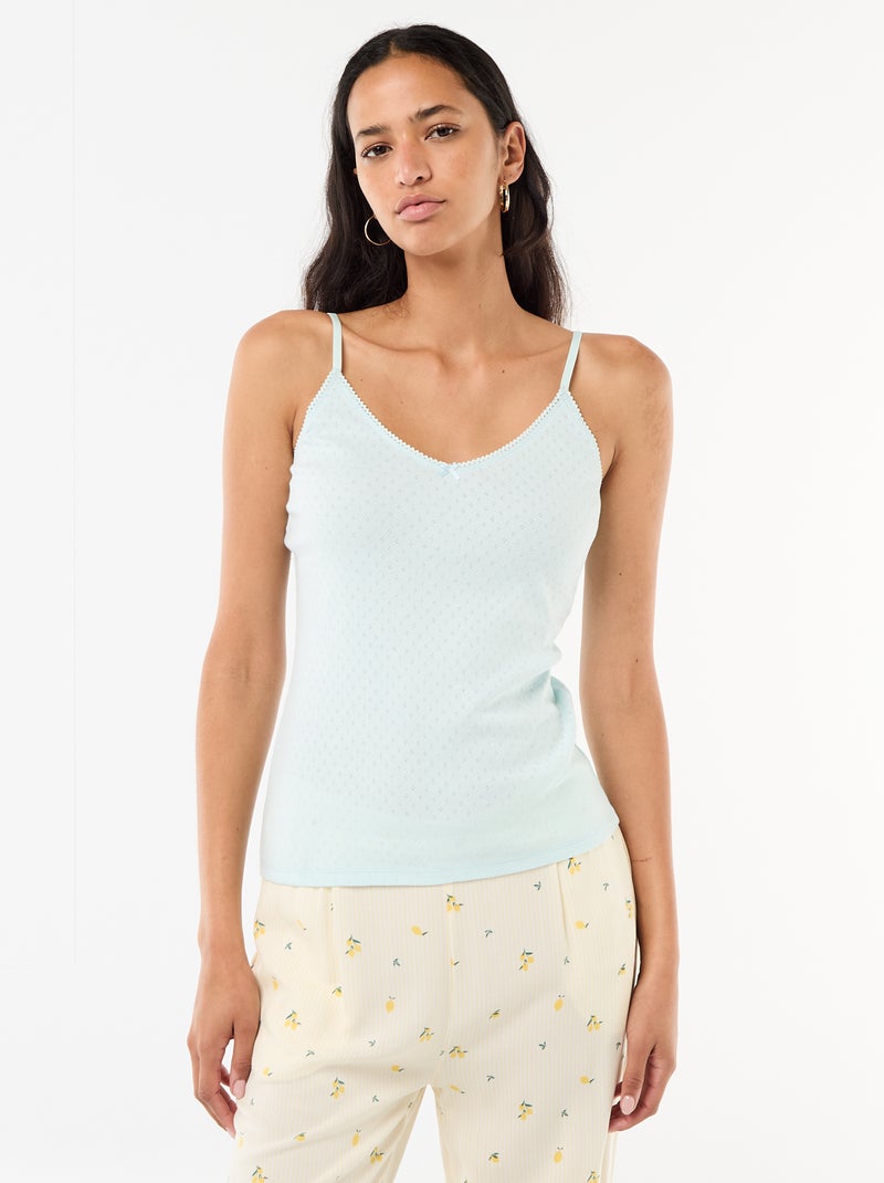 Camisola de alças finas ajustáveis em algodão liso Azul - Kiabi