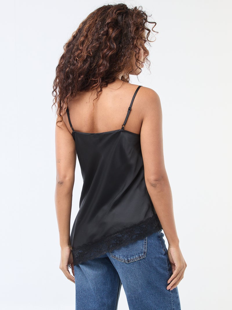 Camisola de alças finas com renda Preto - Kiabi