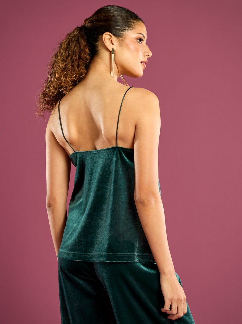 Camisola de alças finas em veludo Verde - Kiabi