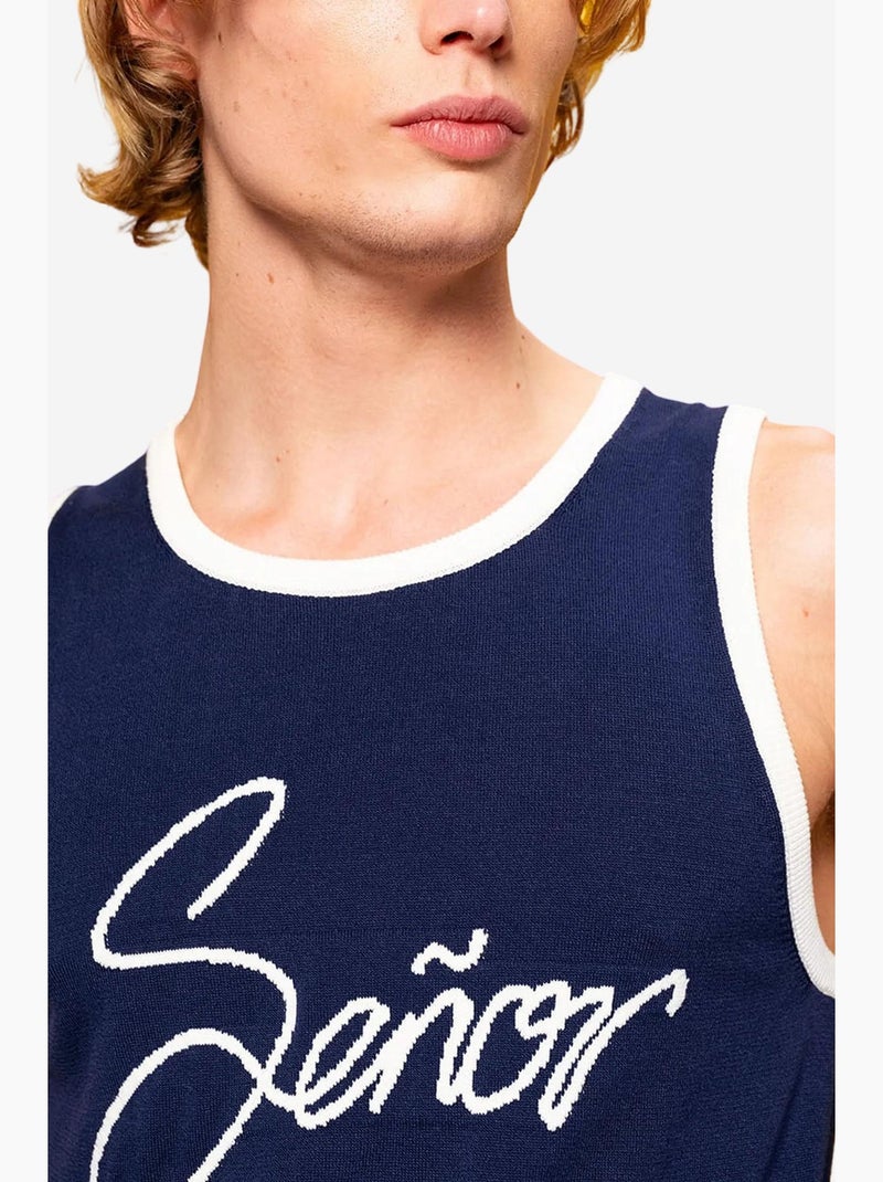 Camisola de alças gola redonda ajustada algodão giesto Azul-marinho - Kiabi