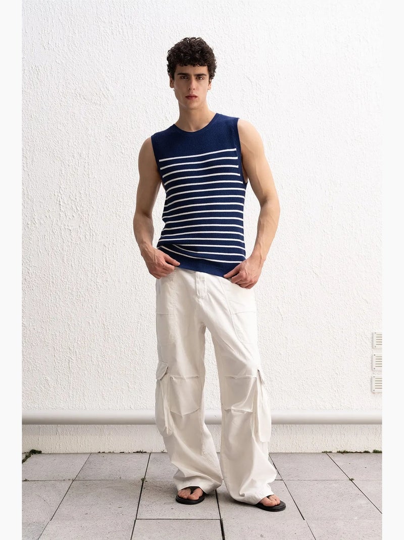 Camisola de alças gola redonda ajustada às riscas giesto Azul-marinho - Kiabi