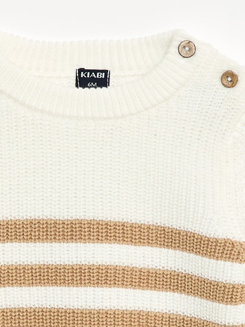 Camisola de algodão às riscas Bege - Kiabi