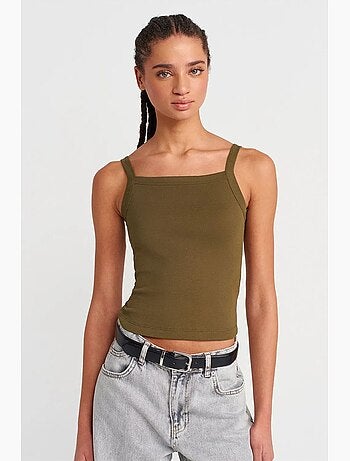 Camisola de algodão canelado decote quadrado dilvin