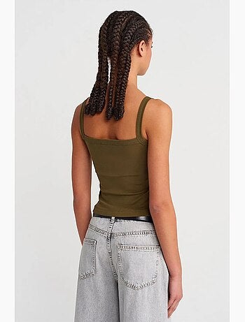 Camisola de algodão canelado decote quadrado dilvin
