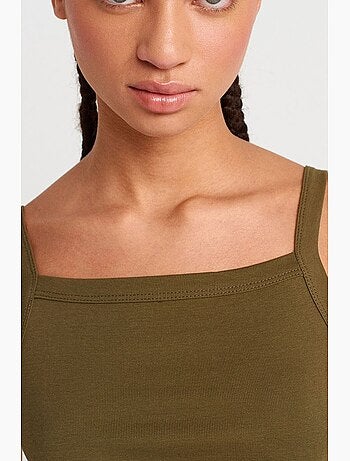 Camisola de algodão canelado decote quadrado dilvin