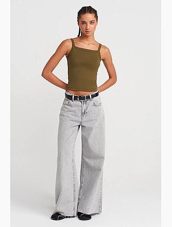 Camisola de algodão canelado decote quadrado dilvin