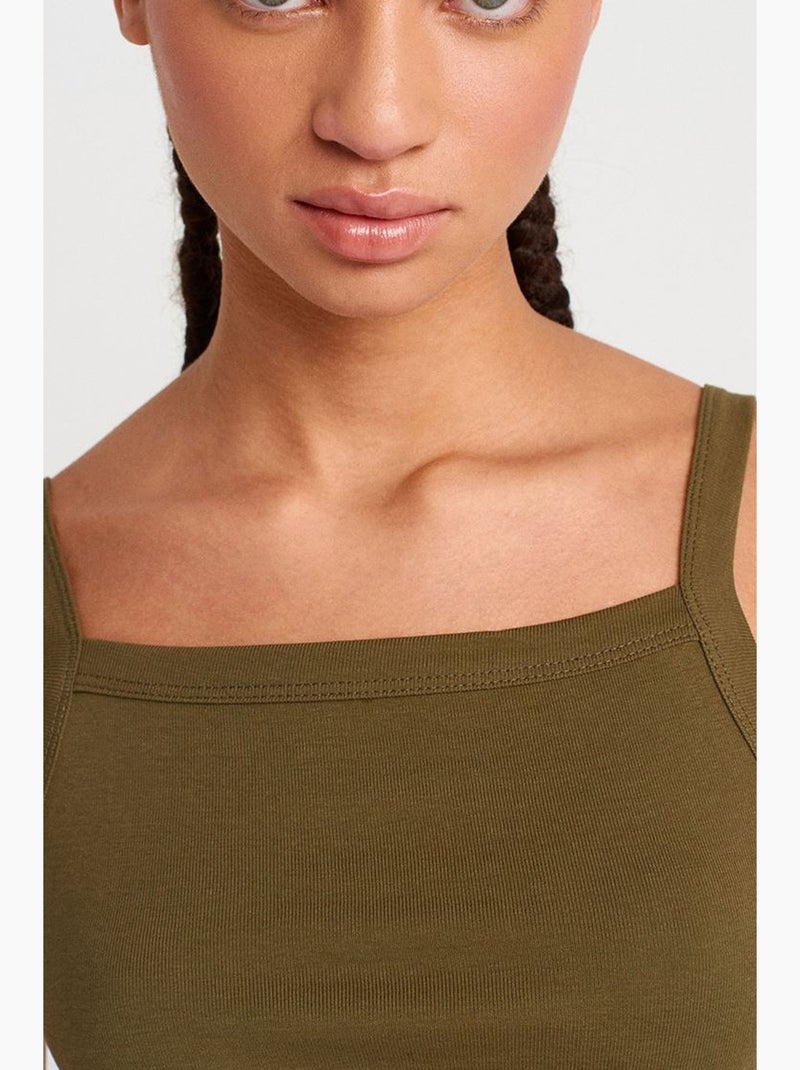 Camisola de algodão canelado decote quadrado dilvin Cáqui - Kiabi