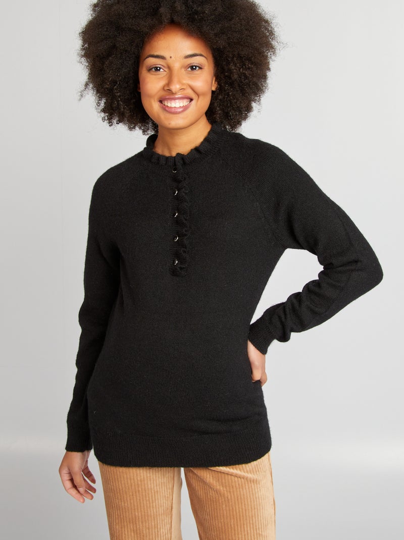 Camisola de amamentação com rebordos ondulados Preto - Kiabi