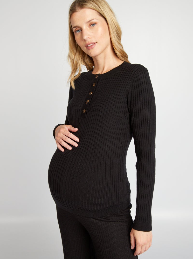 Camisola de amamentação em malha fina Preto - Kiabi