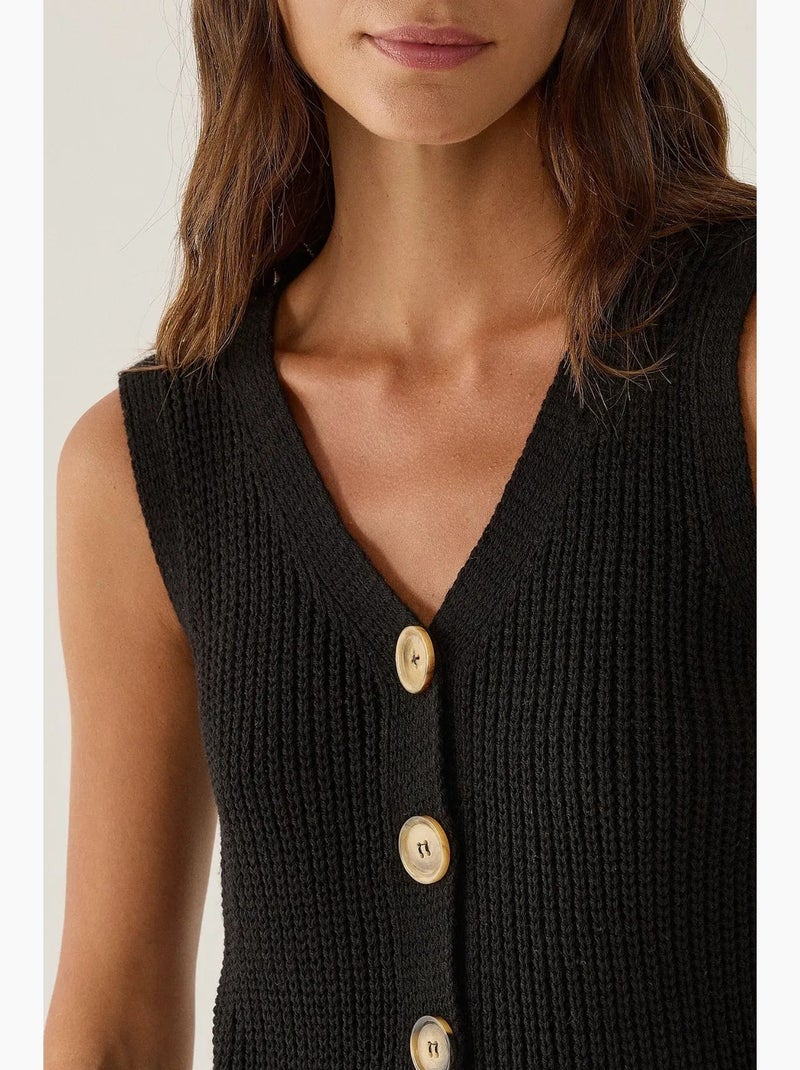 Camisola de botões de malha hiccup Preto - Kiabi