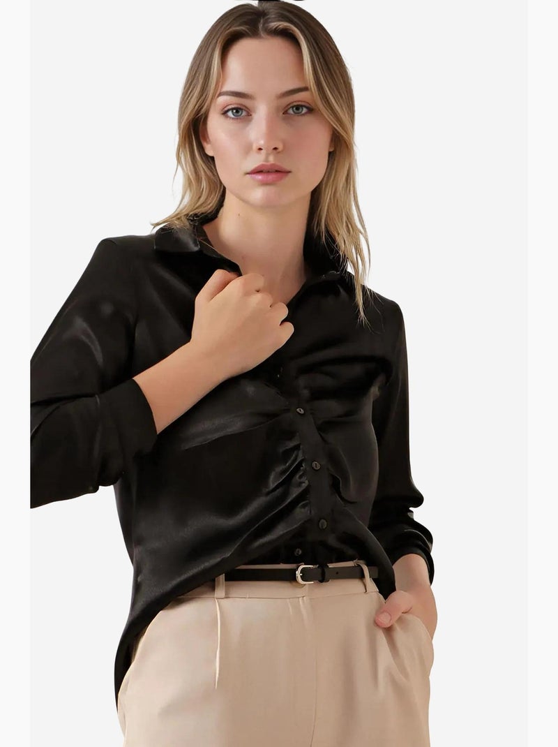 Camisola de cetim franzida bdart Preto - Kiabi