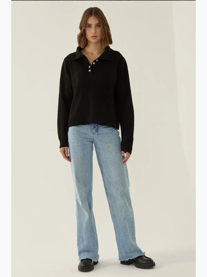 Camisola de corte descontraído com gola com botões hiccup Preto - Kiabi