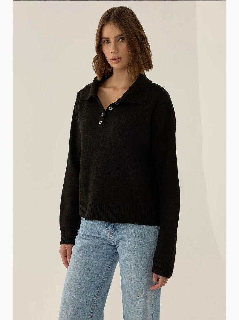 Camisola de corte descontraído com gola com botões hiccup Preto - Kiabi