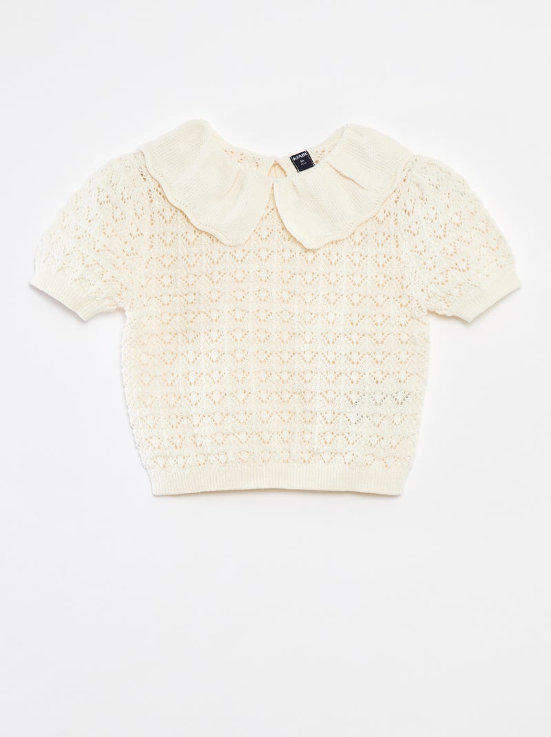 Camisola de croché com gola claudine BRANCO - Kiabi
