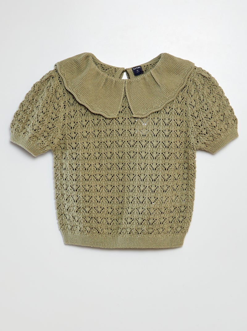 Camisola de croché com gola claudine VERDE - Kiabi