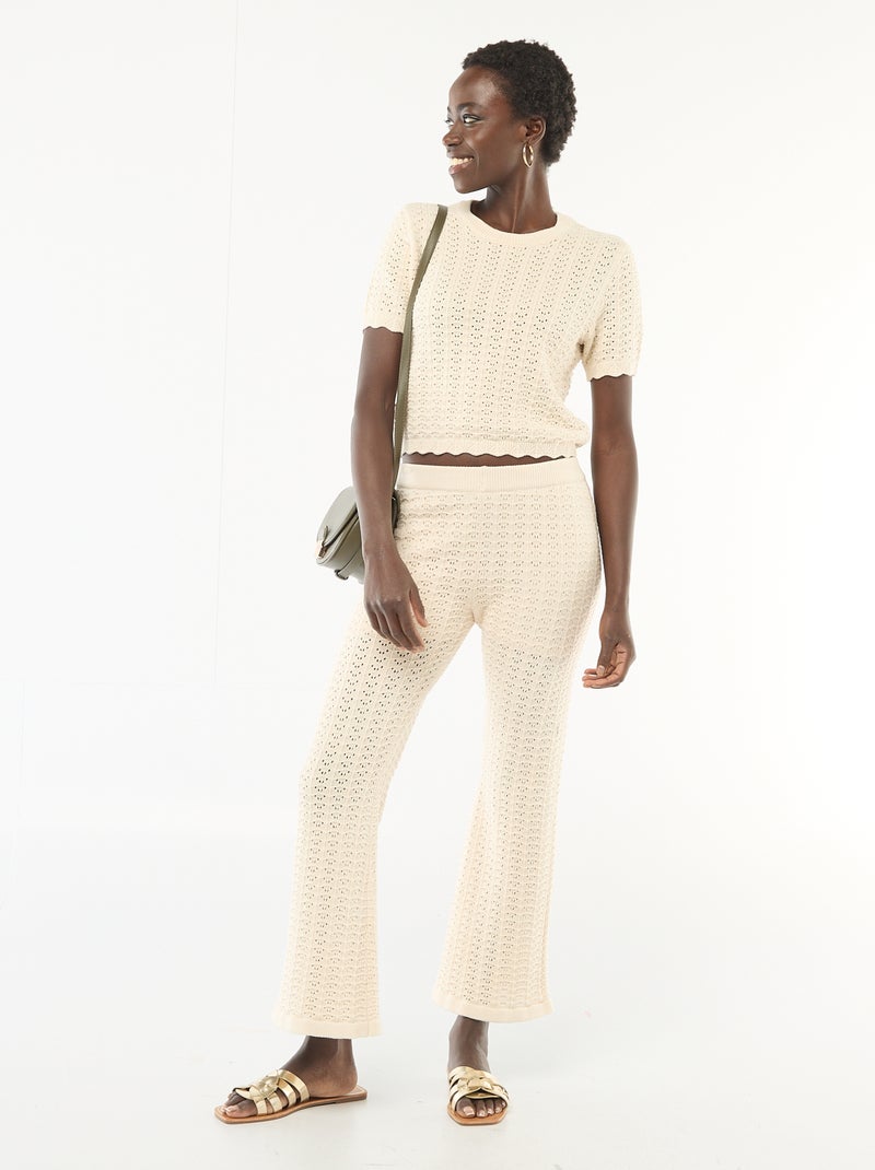 Camisola de croché com mangas curtas Bege - Kiabi