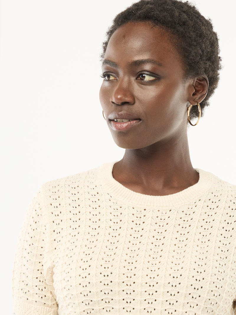 Camisola de croché com mangas curtas Bege - Kiabi