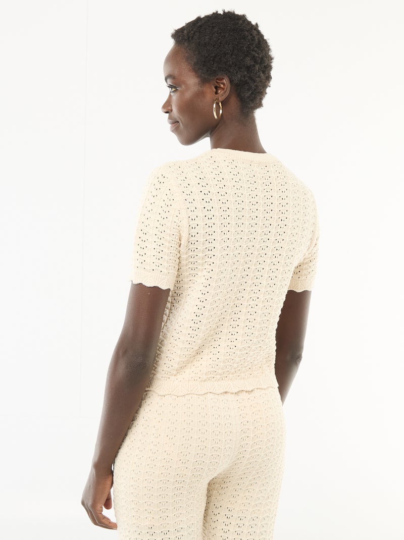 Camisola de croché com mangas curtas Bege - Kiabi