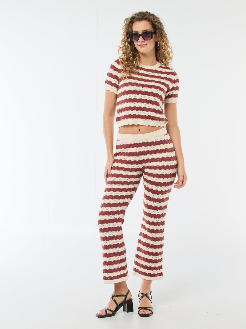 Camisola de croché com mangas curtas Bege - Kiabi