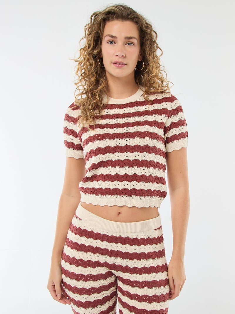 Camisola de croché com mangas curtas Bege - Kiabi