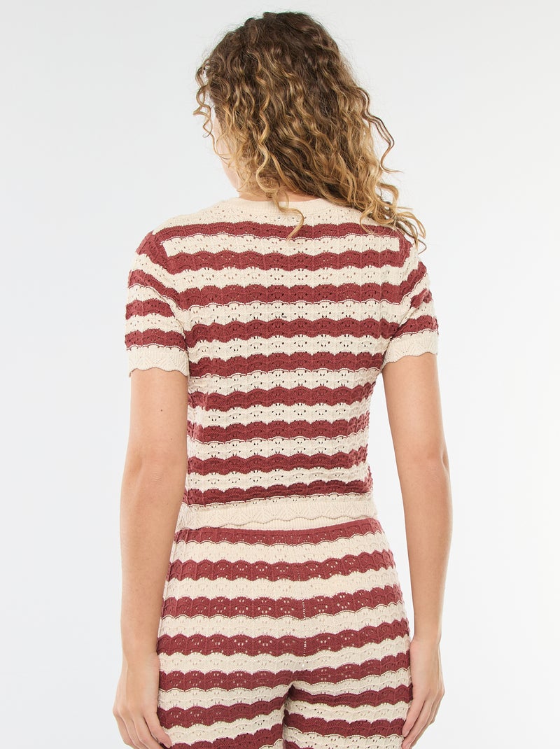 Camisola de croché com mangas curtas Bege - Kiabi