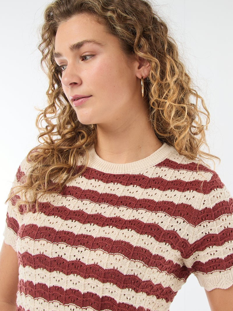 Camisola de croché com mangas curtas Bege - Kiabi