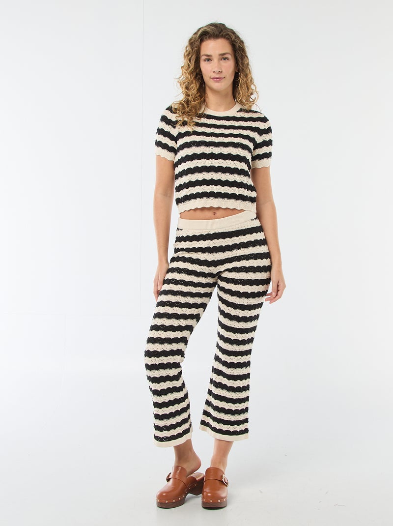 Camisola de croché com mangas curtas Bege - Kiabi